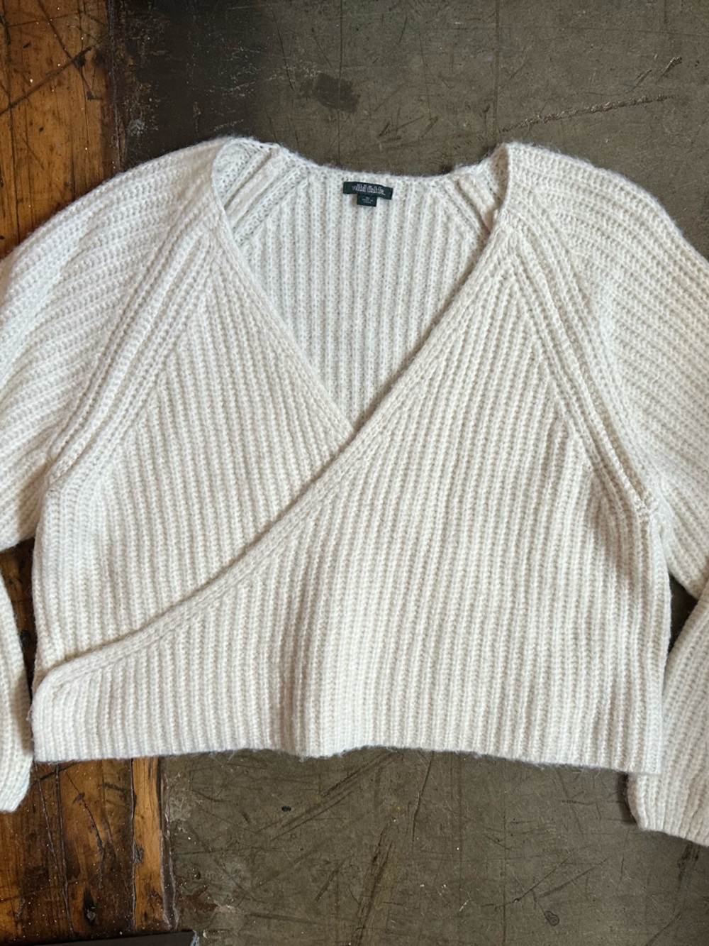 wild fable Ivory Cropped Ribbed Wrap Sweater